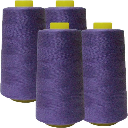 AK Trading 4-Pack Purple All Purpose Sewing Thread Cones (6000 Yards Each) of High Tensile Polyester Thread Spools for Sewing, Quilting, Serger Machines, Overlock, Merrow & Hand Embroidery.