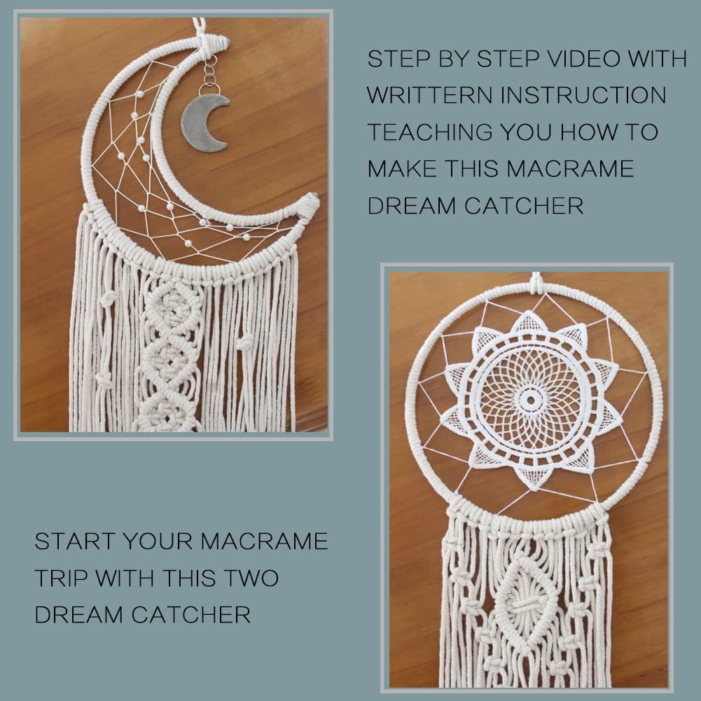 RQWZBCHX Macrame Dream Catcher Kits for Adults Beginners, 2PCS Macrame Wall Hanging Supplies