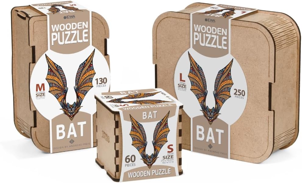EWA Home Décor – Bat Small 60 Pieces – Wooden Jigsaw Puzzle for Adults – Perfect for Artistic Home Decoration and Mindful Relaxation