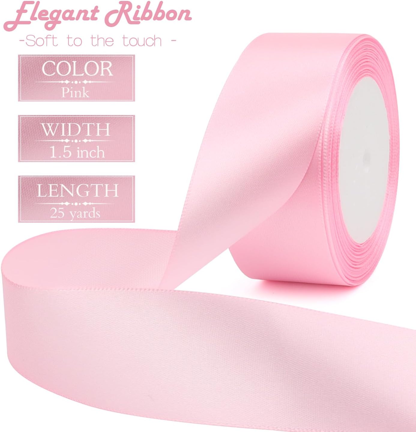 Pink Solid Satin Ribbon 1-1/2 Inch 25 Yards Solid Polyester Fabric Ribbon for Gift Wrapping Wedding Christmas Baby Shower Birthday Party Decoration Handmade Immortal Flower Craft