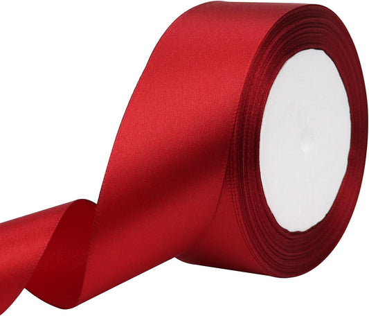 Deep red Solid Satin Ribbon 1-1/2 Inch 25 Yards Solid Polyester Fabric Ribbon for Gift Wrapping Wedding Christmas Baby Shower Birthday Party Decoration Handmade Immortal Flower Craft