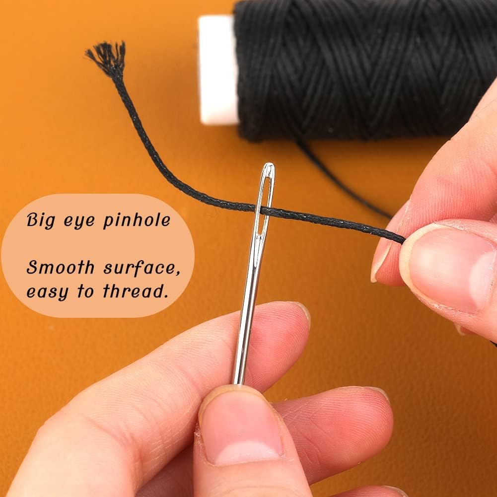 Ftyiwu Waxed Thread, Upholstery Needle and Thread 32 Yards with 7PCS Hand Sewing Needles for Home Upholstery Carpet Canvas Repair Leather Sewing (Black)