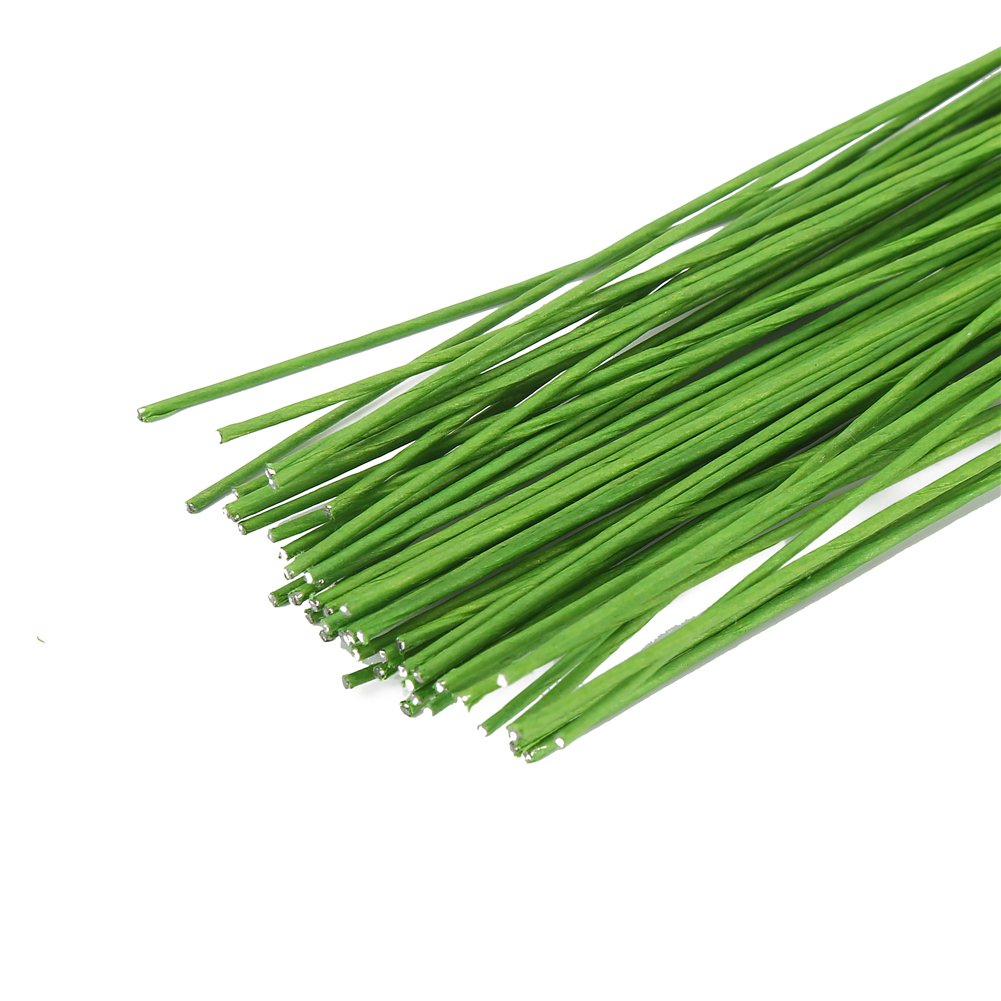 Decora 24 Gauge Green Floral Wire Green Paper-Wrapped Floral Stem Wires for Crafts 16 inch,50/Package