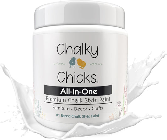 Chalky Chicks All-in-One Chalk Paint for Furniture or Cabinet -4Fl Oz- Matte Finish Powdered Snow (Pure White) for Metal, Wood Furniture Paint - No Sanding All-in-One for Home Decor & Crafts, USA Made