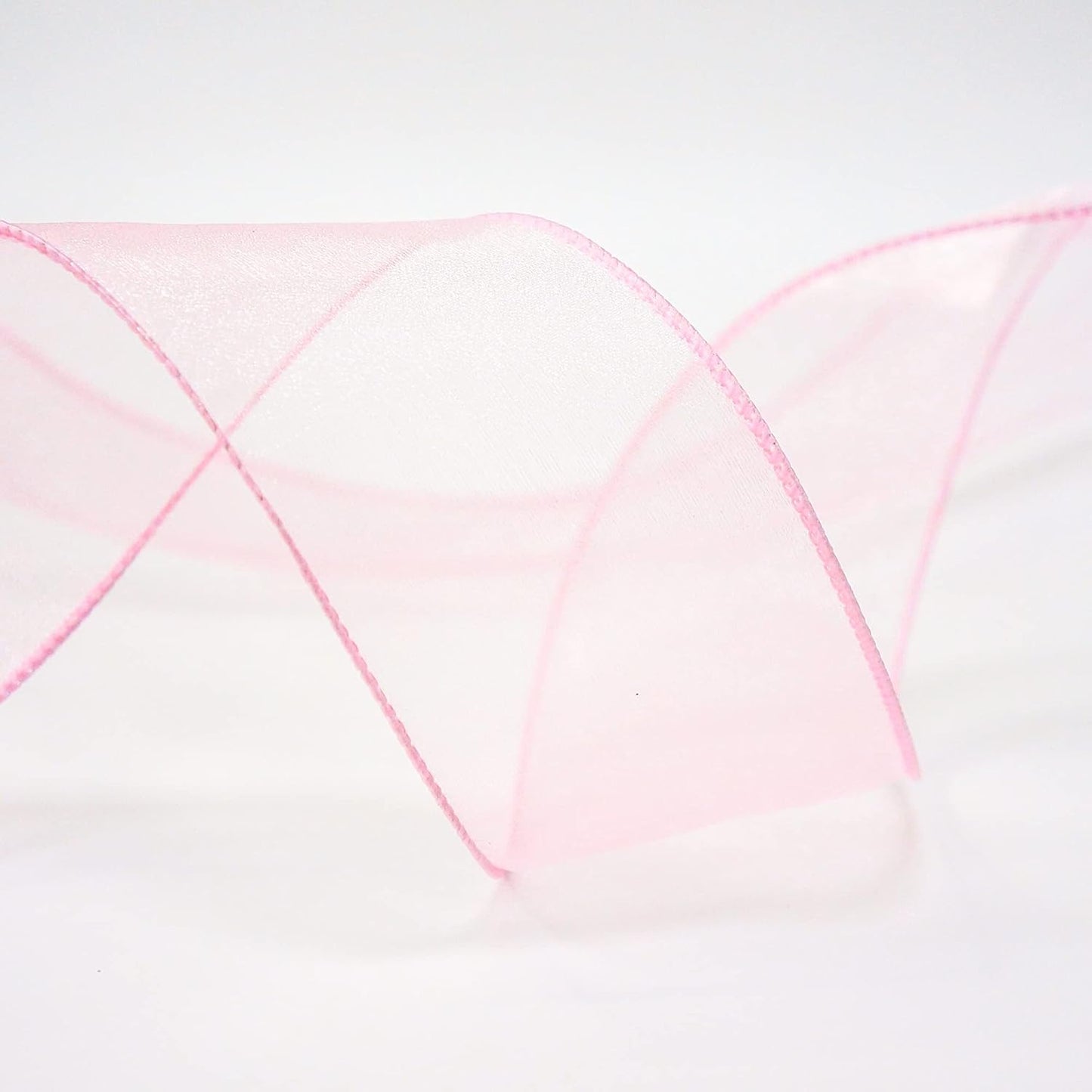 CT CRAFT LLC Sheer Organza Wired Ribbon 2.5" x 50Yards Pink for Wedding Chair Bow Flora Bouquet Gift Wrapping Christmas Tree Home Decor Wreath
