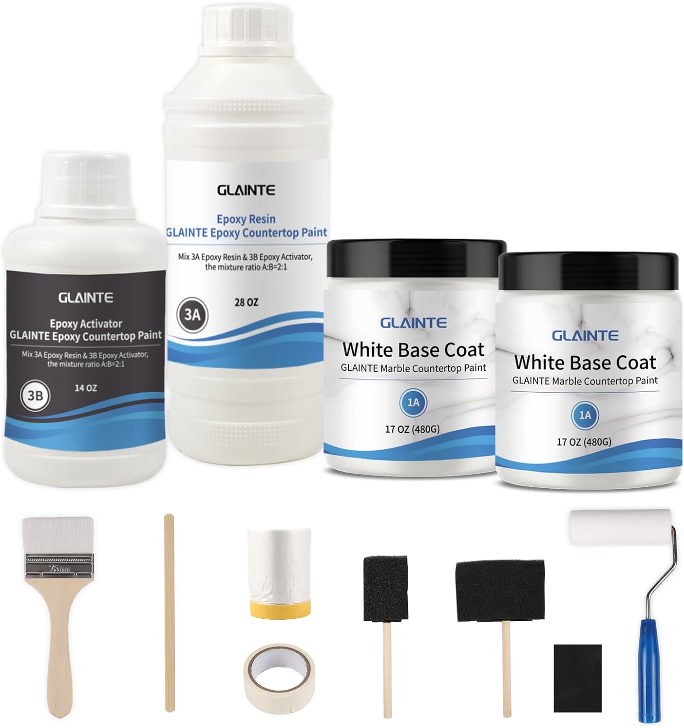 GLAINTE Bright White Marble Countertop Paint Kit Epoxy Countertop Refinishing Paint for Kitchen Bathroom Cover 38 Sq.Ft