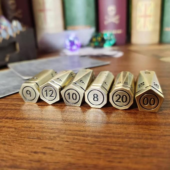 ASTRANOVA Metal Bullet Dice Set with Spinning Revolver Cylinder Holder for DND, Tabletop Games(Bronze)