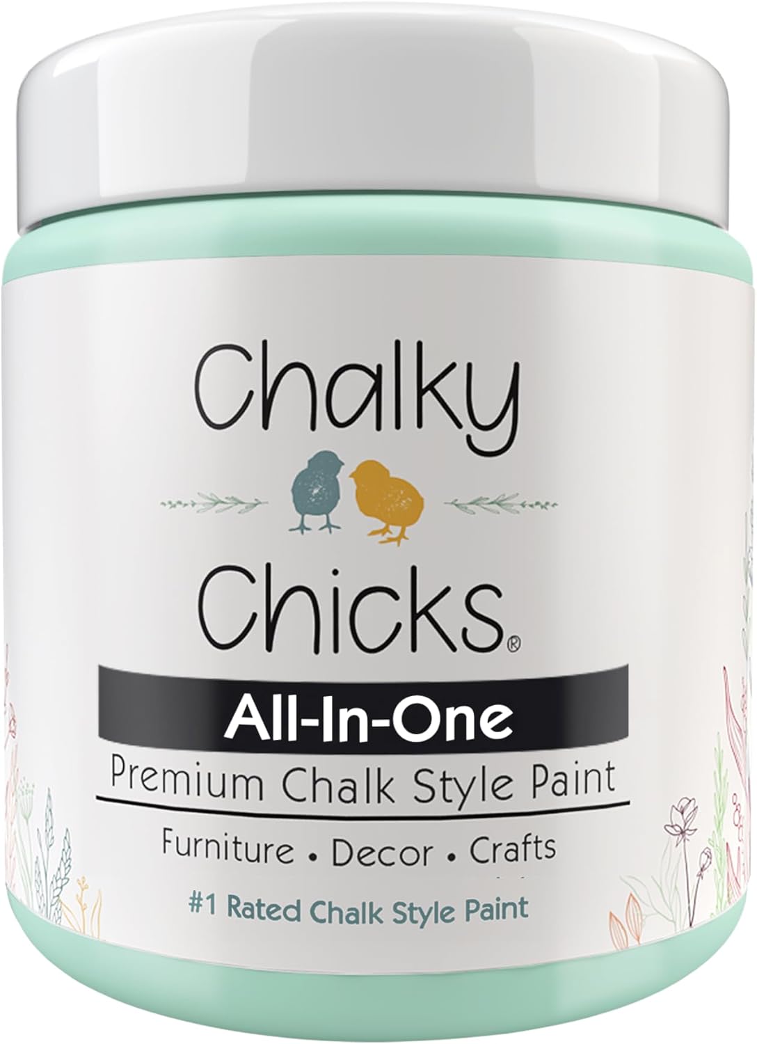 Chalky Chicks All-in-One Chalk Paint for Furniture or Cabinet - 8 Fl Oz - Matte Finish Wintergreen (Mint) for Metal, Wood Furniture Paint - No Sanding All-in-One for Home Decor & Crafts, USA Made