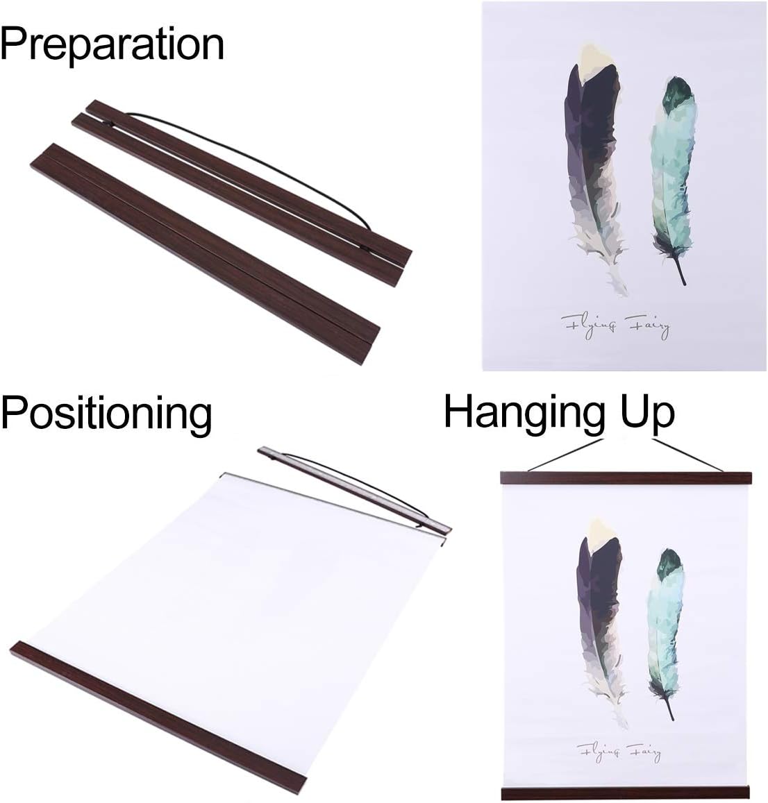 Ywlake Magnetic Poster Hanger, 17x24 17x11 17x22 Poster Frame Wood Wooden Magnet Print Posters Dowel Scroll Hanger Hangers Hanging Kit for Walls Map Canvas Artwork (Walnut, 17")