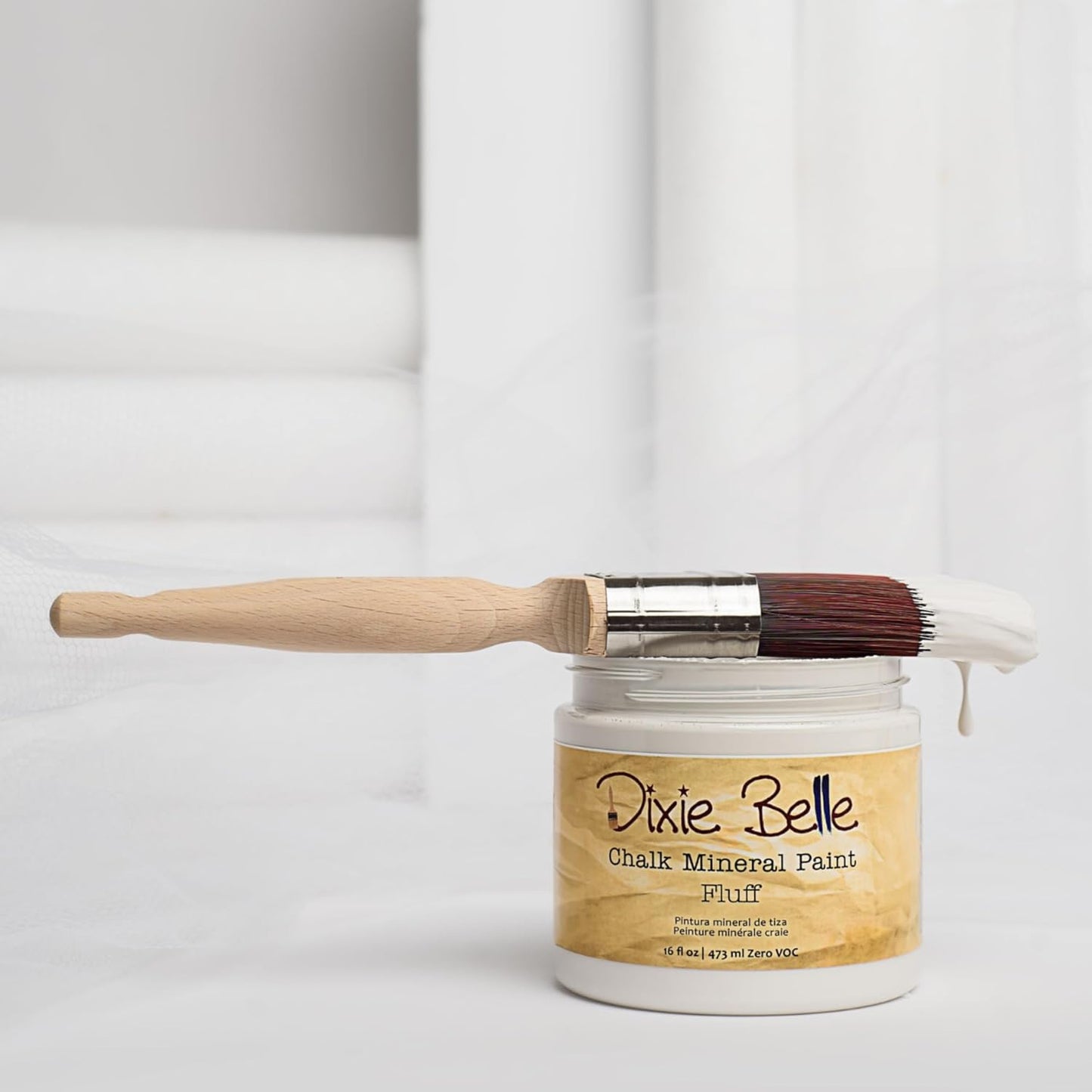 Dixie Belle Paint Company Chalk Finish Furniture Paint - Fluff (32oz) - Matte Soft White Chic Chalk Mineral DIY Furniture Paint