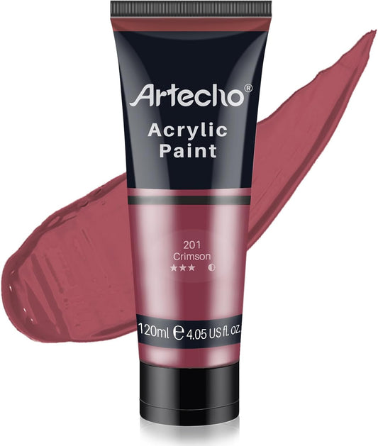 Artecho Red Acrylic Paint, Crimson Red Paint (120ml / 4.05oz) Tubes, Art Craft Paints for Canvas, Rock, Stone, Wood, Fabric, Art Supplies