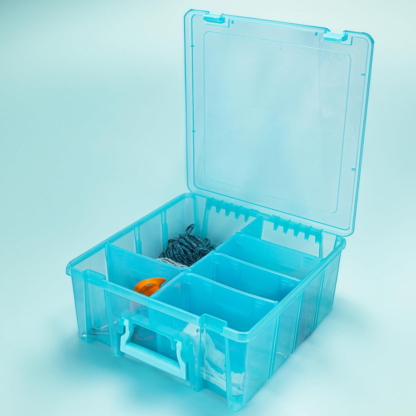 ArtBin 6990AA Super Satchel Double Deep Compartment Box - Art Storage with 8 Removable Compartments, Smart Closure for Craft Supplies (Aqua Mist- Pack of 1)