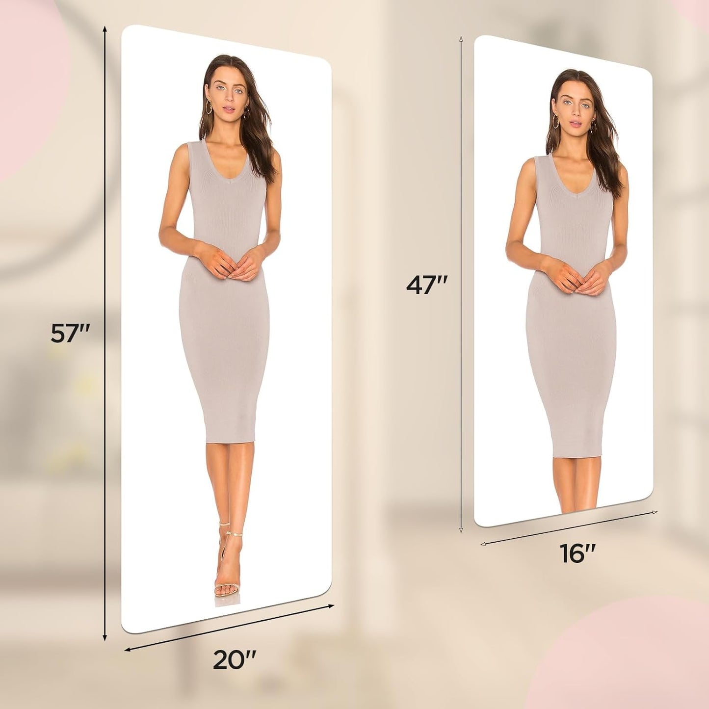 Acrylic Self Adhesive Mirror Sheet for Wall, Plastic Non Glass Sticky Kid Safety Mirror Tiles for Wall Rectangle 16x47 inch 1 Pcs