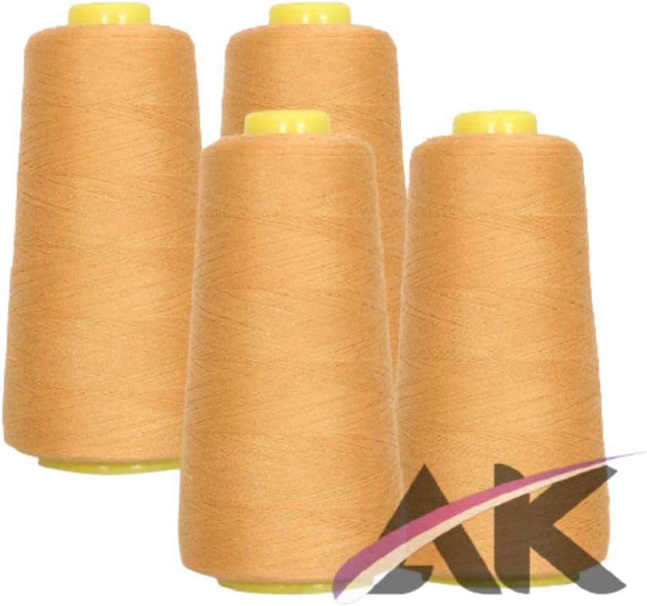 AK TRADING CO. 4-Pack Light Gold All Purpose Sewing Thread Cones (6000 Yards Each) of High Tensile Polyester Thread Spools for Sewing, Quilting, Serger Machines, Overlock, Merrow & Hand Embroidery