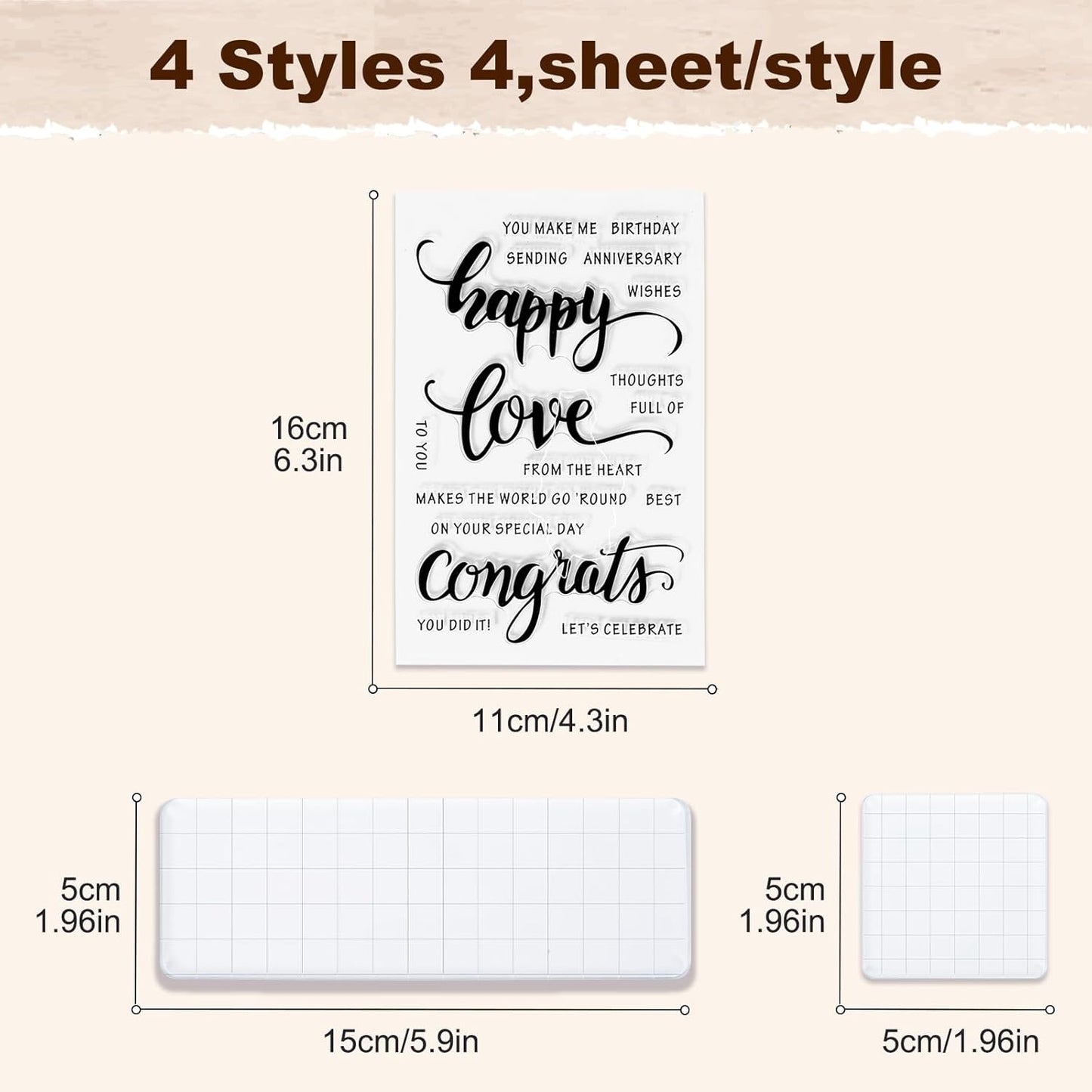 UCEC 4 Sheets Words Clear Stamps for Card Making Silicone Stamp with 2 PCS Acrylic Stamp Block for Easter Birthday Holiday Card and DIY Scrapbooking Journal(Classic)