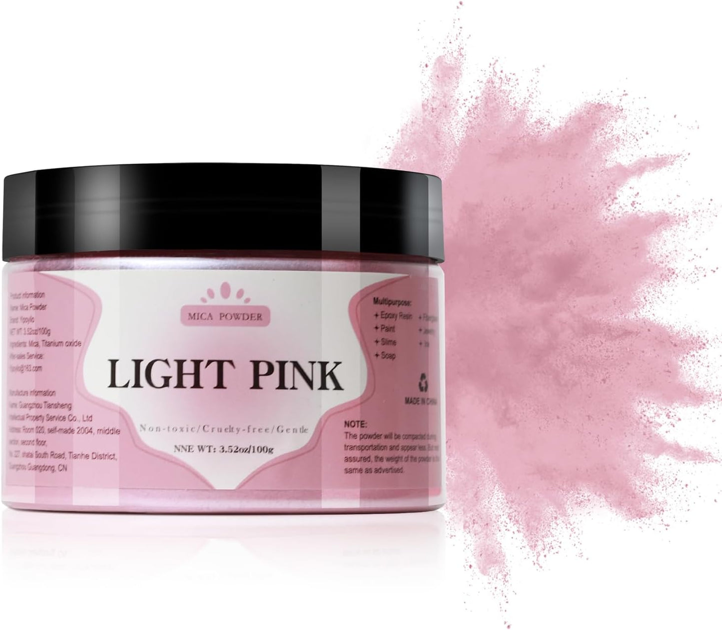 Mica Powder - 100g Mica Powder for Epoxy Resin - Metallic Color Pigment for Resin, Soap, Bath Bombs, Eye Shadow, Nails, DIY Crafting Projects etc. (Light Pink)