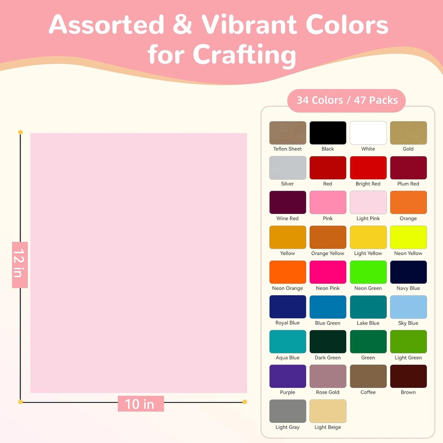 HTVRONT HTV Heat Transfer Vinyl Bundle: 47 Pack 12" x 10" Iron on Vinyl for T-Shirt, 33 Assorted Colors with HTV Accessories Tweezers, Silhouette Cameo or Heat Press Machine