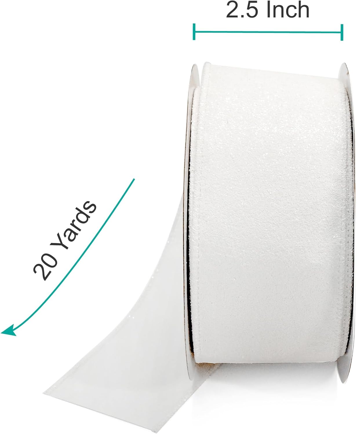 CT CRAFT LLC Glitter Wired Ribbon 2.5" x 20 Yards White for Christmas Home Decor Bow Gift Wrapping DIY Crafts Wreath
