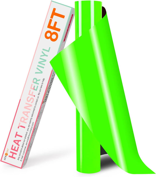 HTVRONT HTV Vinyl Rolls Heat Transfer Vinyl - 12" x 8ft Neon Green HTV Vinyl for Shirts, Iron on Vinyl for All Cutter Machine - Easy to Cut & Weed for Heat Transfer Design