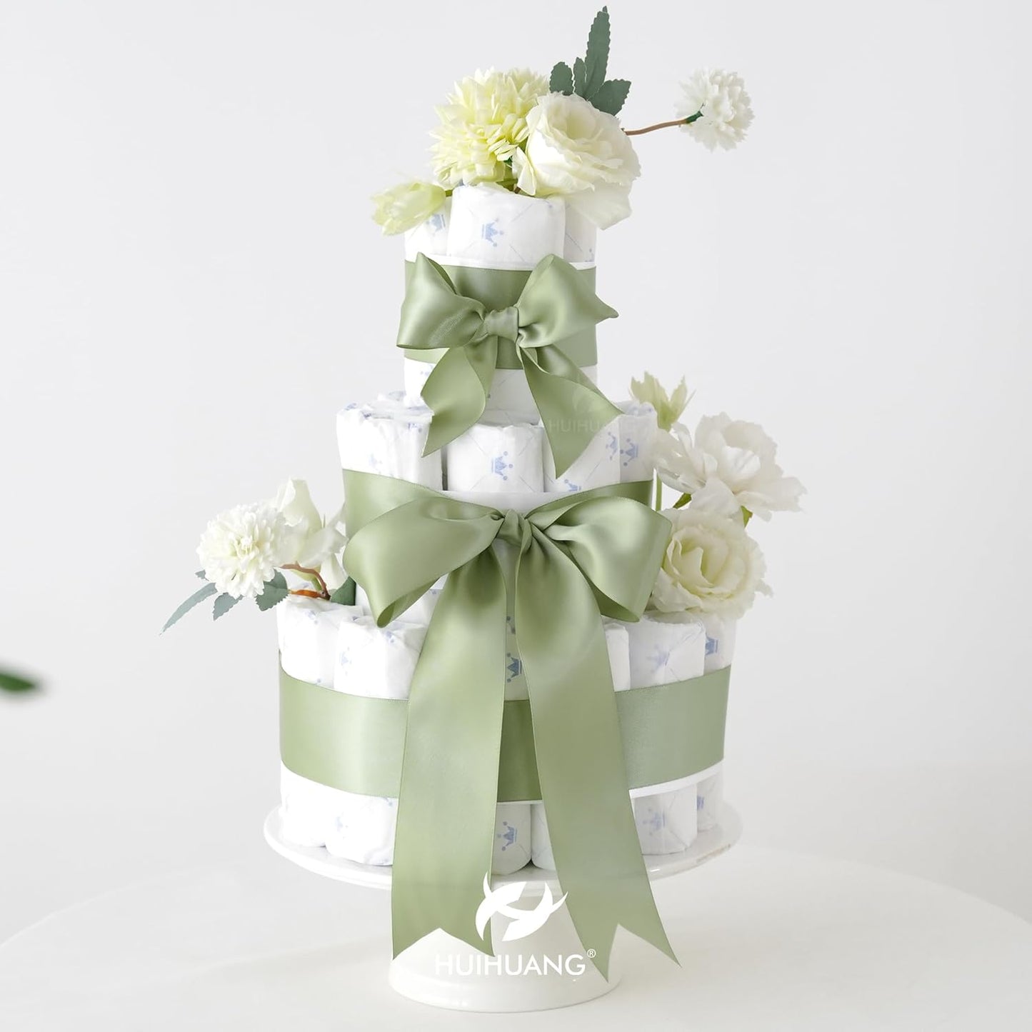 HUIHUANG Sage Green Satin Ribbon - 25 Yards/Roll for Flower Bouquets, Wedding Invitations, Gift Wrapping, Holiday Decor, Hair Bows