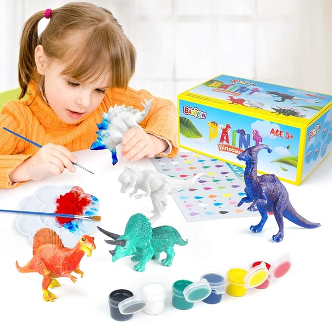 BAODLON Kids Arts Crafts Set Dinosaur Toy Painting Kit - 10 Dinosaur Figurines, Decorate Your Dinosaurs, Create a Dino World Painting Toys Gifts for 5, 6, 7, 8 Year Old Boys Kids Girls Toddlers