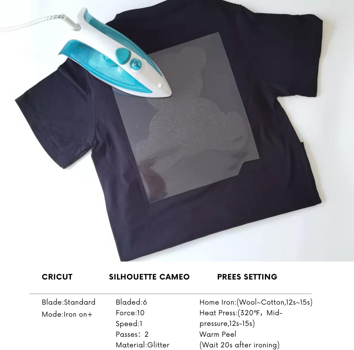 Black Glitter HTV Heat Transfer Vinyl Bundle 8 sheets-12 x12 Iron on Vinyl for T Shirts Hats Clothing Compatible with Cricut Cameo Heat Press Machine