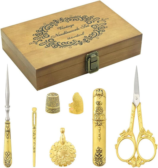 Vintage Embroidery Scissors Set, European Style Stainless Steel Sewing Tools for Sewing, Craft, Art Work, Needlework, Gold