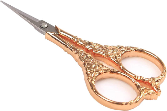 BIHRTC Vintage European Style Scissors Stainless Steel for Cross Stitch Cutting Embroidery Sewing Handcraft Craft Art Work DIY Tool(Rose Gold)
