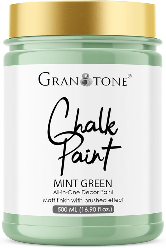 GRANOTONE Chalk Paint for Furniture | Matt-Finish Water-Based Acrylic Paint for Wood, Walls, Metal, Glass, Paper, Fabric Canvas | Maximum Coverage Chalk Paint for Kids & Adults, 500 Ml (MINT)