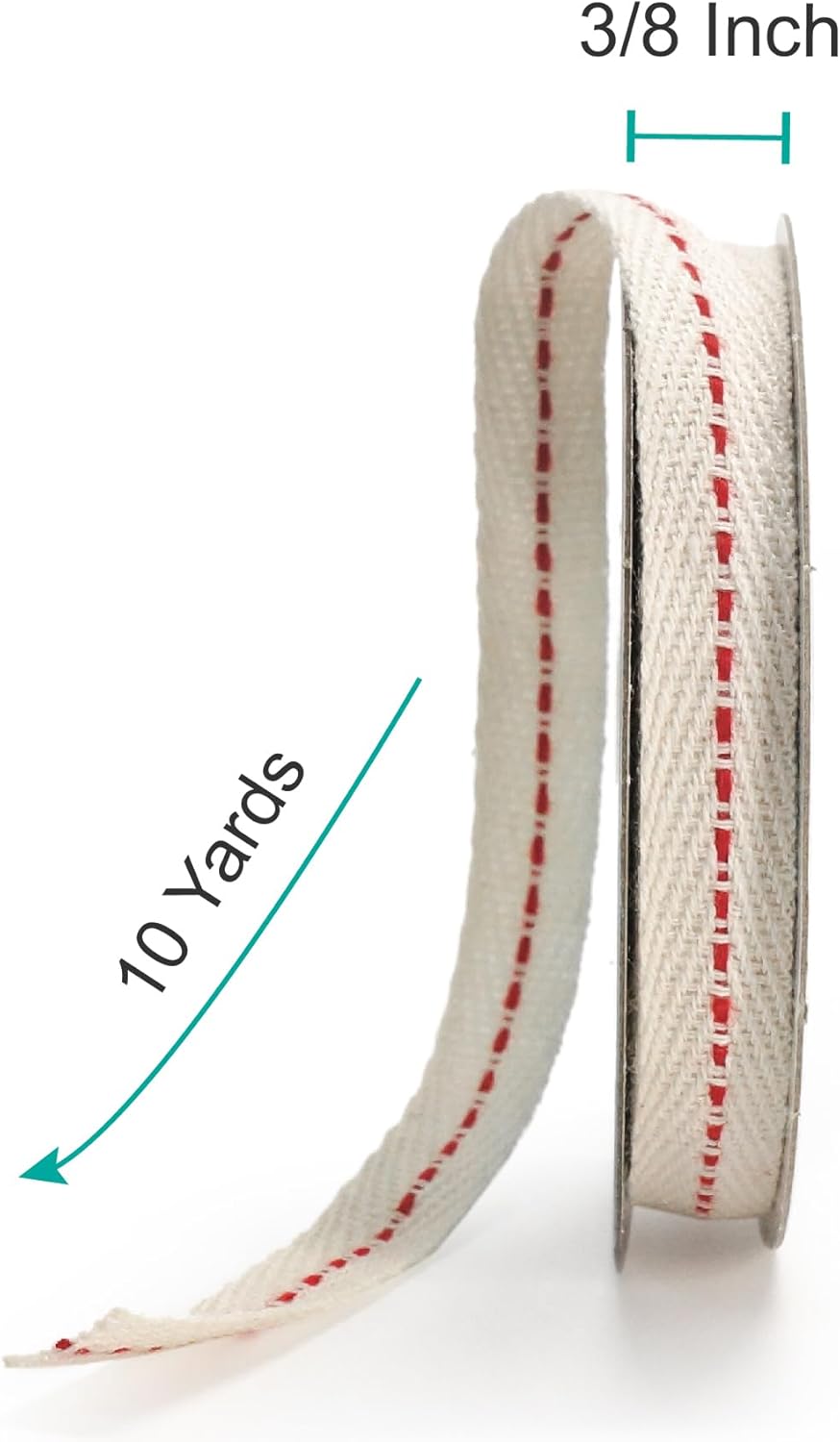 CT CRAFT LLC Ivory Cotton Red Stitched Ribbon 3/8" x 10 Yards for Home Décor Gift Present Wrapping DIY Crafts Birthday Wedding Bouquet Christmas