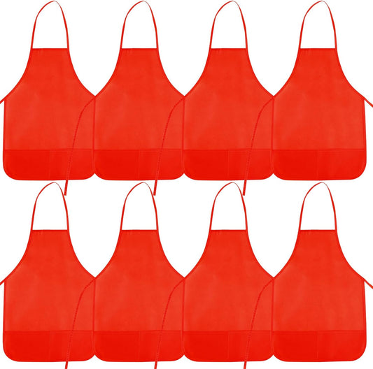 8 Pcs Kids Apron Painting Aprons for Kids Art Smocks Paint Apron Bulk for Painting Classroom Activity Kitchen Crafts Party Supplies(Red)
