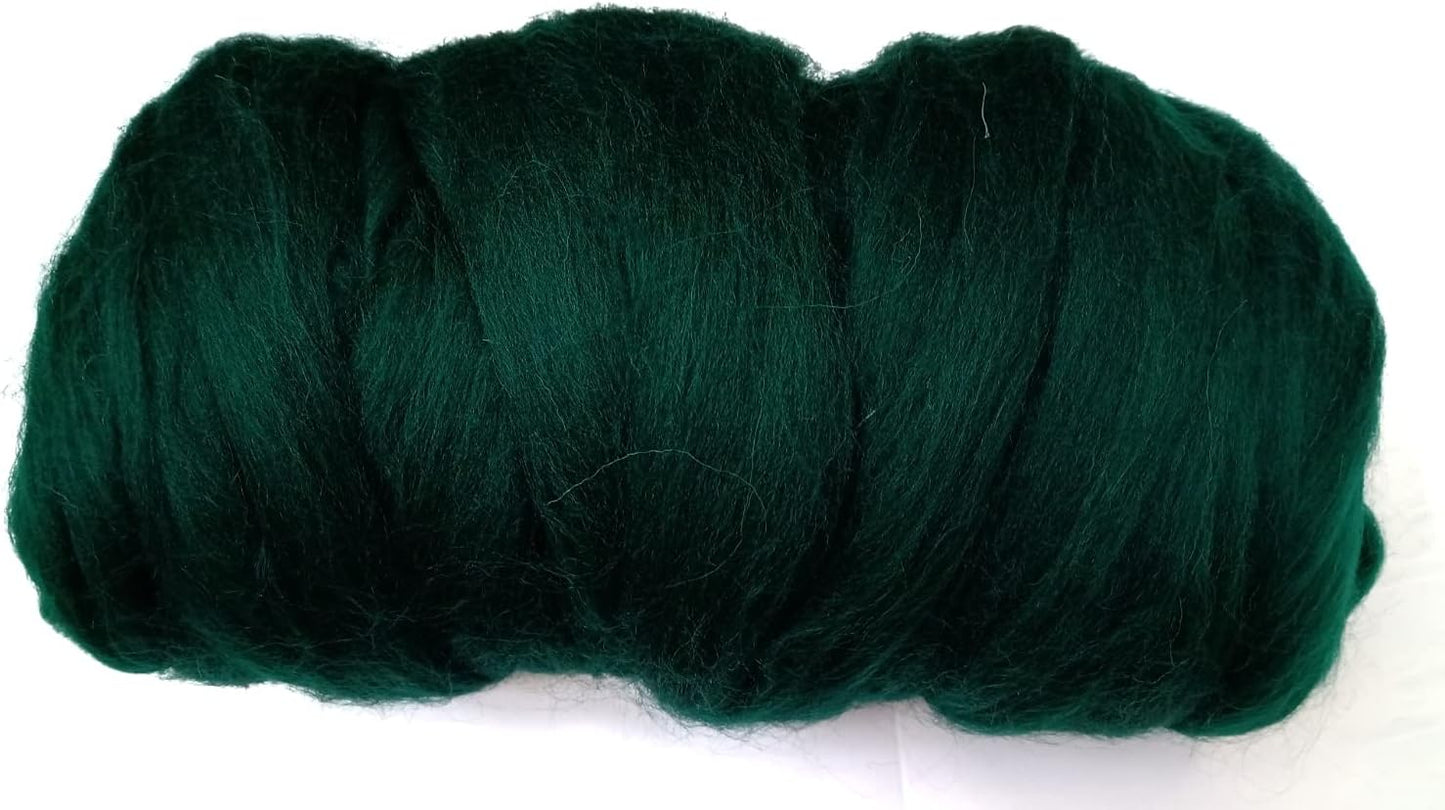 Kondoos Colored Natural Wool roving, 1 lb. Best Wool for Needle Felting, Wet Felting, handcrafts and Spinning. (English Green, 1 lb)