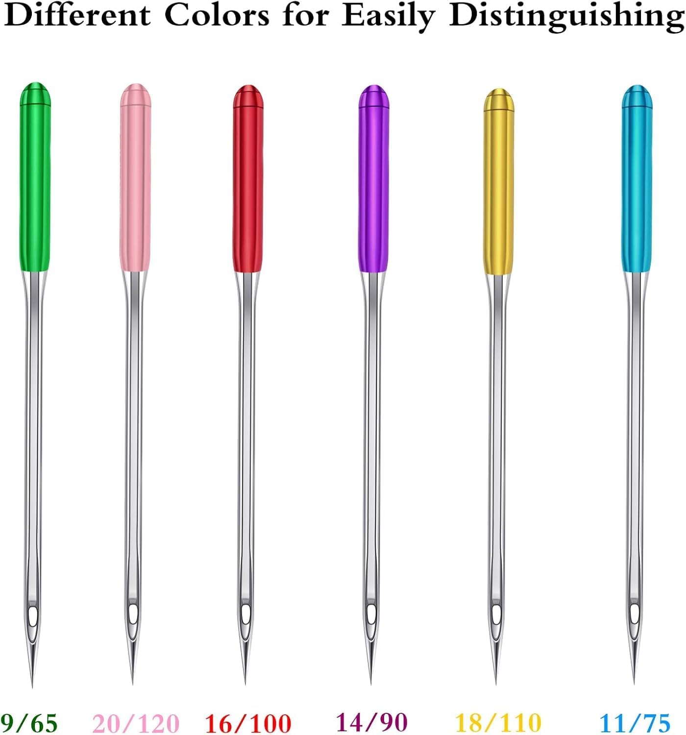 HONEYSEW 60 Pieces Sewing Machine Needles Universal Regular Point Machine Needles for Home Sewing Machine Compatible with Singer, Brother and Old Sewing Machine (Mix Color, 6 Sizesx10PCS-60PCS)