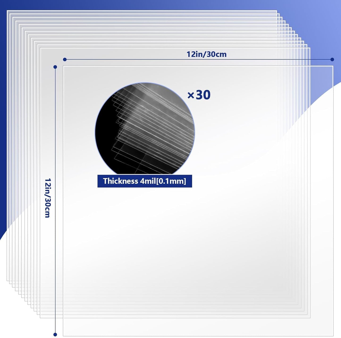 FSWCCK 30 Pcs 4 mil 12 x 12 Inch Translucent PET Blank Stencil Sheets, Mylar Sheets for Stencils, Template Plastic for Quilting Mylar Stencil Sheets, Laser Cutting, Gyro-Cut Tool Template Material