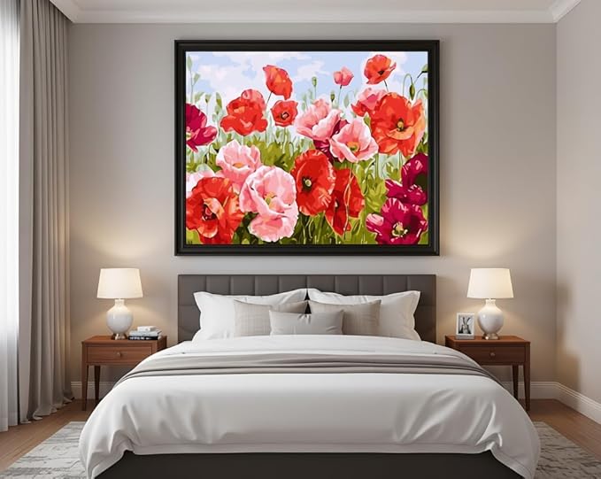 BAISITE Paint by Numbers Kit for Adults Beginners,20" Wx16 L Canvas for Painting Kits for Adults in Colorful Box Poppy Flowers-BSC001-Already Stretched on a Wooden Frame