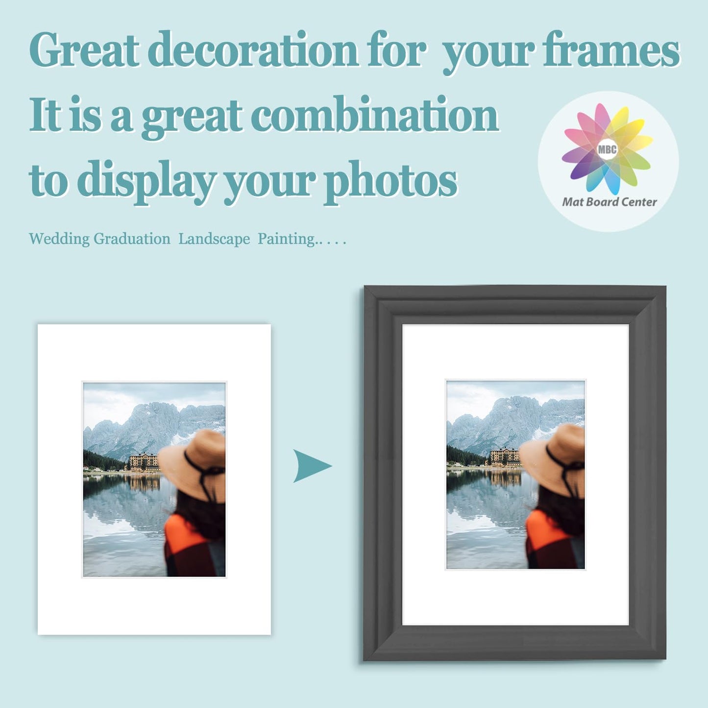 MBC Mat Board Center, 10 Pack 9X12 for 6X8 White Picture Mats Frame Mattes, Bevel Cut, Acid Free, 4-Ply Thickness