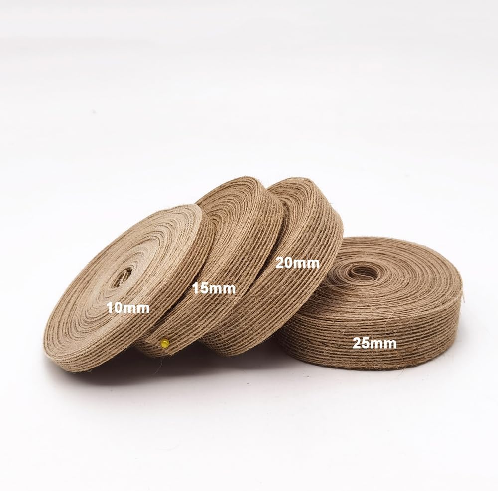 INSPIRELLE 3 Rolls 0.4 Inch Natural Burlap Fabric Roll 99 Feet Jute Lined Ribbon for Gift Wrapping Craft Projects Wedding Decoration Home Decoration 10mm
