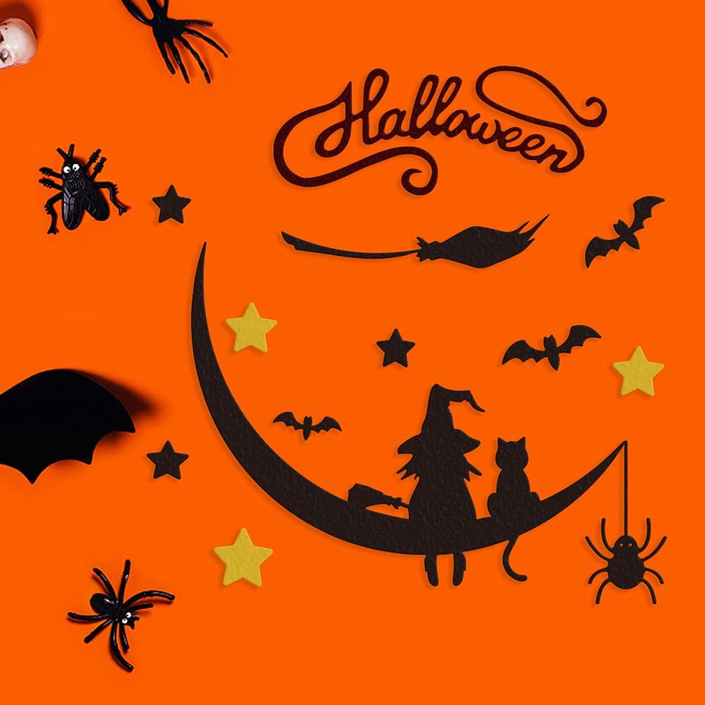 Metal Halloween Die Cuts Moon Cat Spider Star Witch Cutting Dies Embossing Stencil Template for Card Making Scrapbooking Paper Craft Album Stamps DIY Halloween Décor
