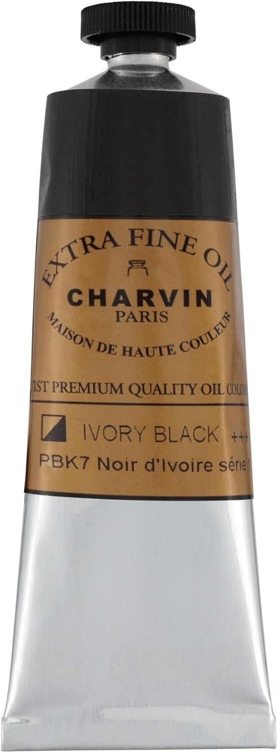 Charvin Extra Fine Oil Paint, Ivory Black 60 mL - Triple-Milled, Rich Texture, Poppy Oil-Based, Light-Fast, Handmade, Archival Quality
