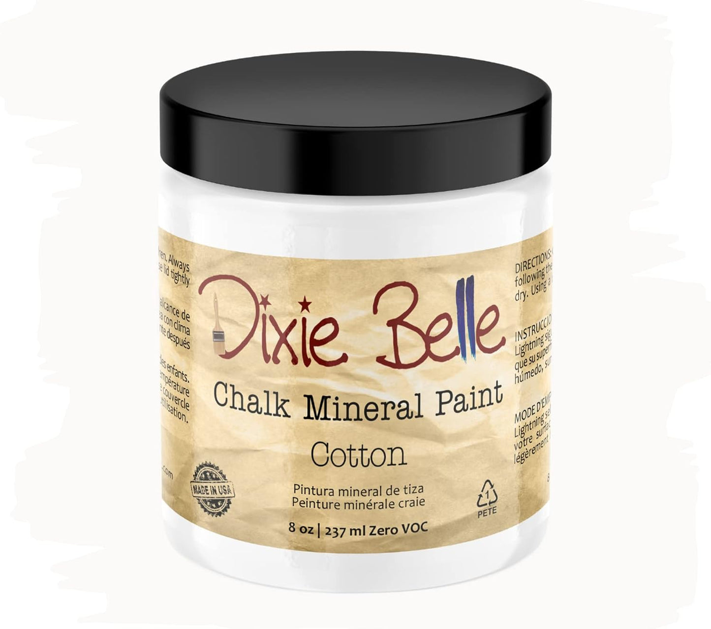 Dixie Belle Paint Company Chalk Finish Furniture Paint - Cotton (8oz) - Matte Pure White Chic Chalk Mineral DIY Furniture Paint