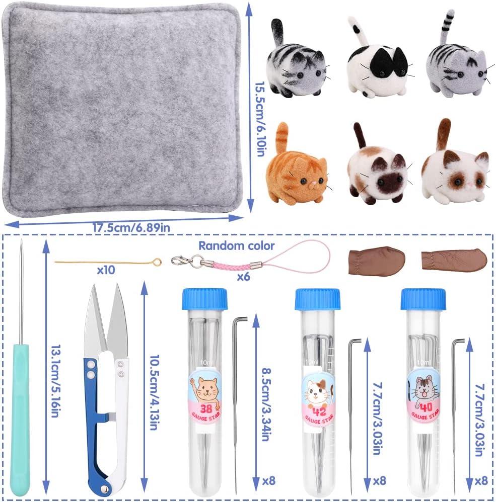 UOOU Needle Felting Beginners Kit with Box,Needles Felting Supplies with 24Pcs Felting Needles,Felting Pad,Wool Roving,DIY Needle Felting Cat Dolls