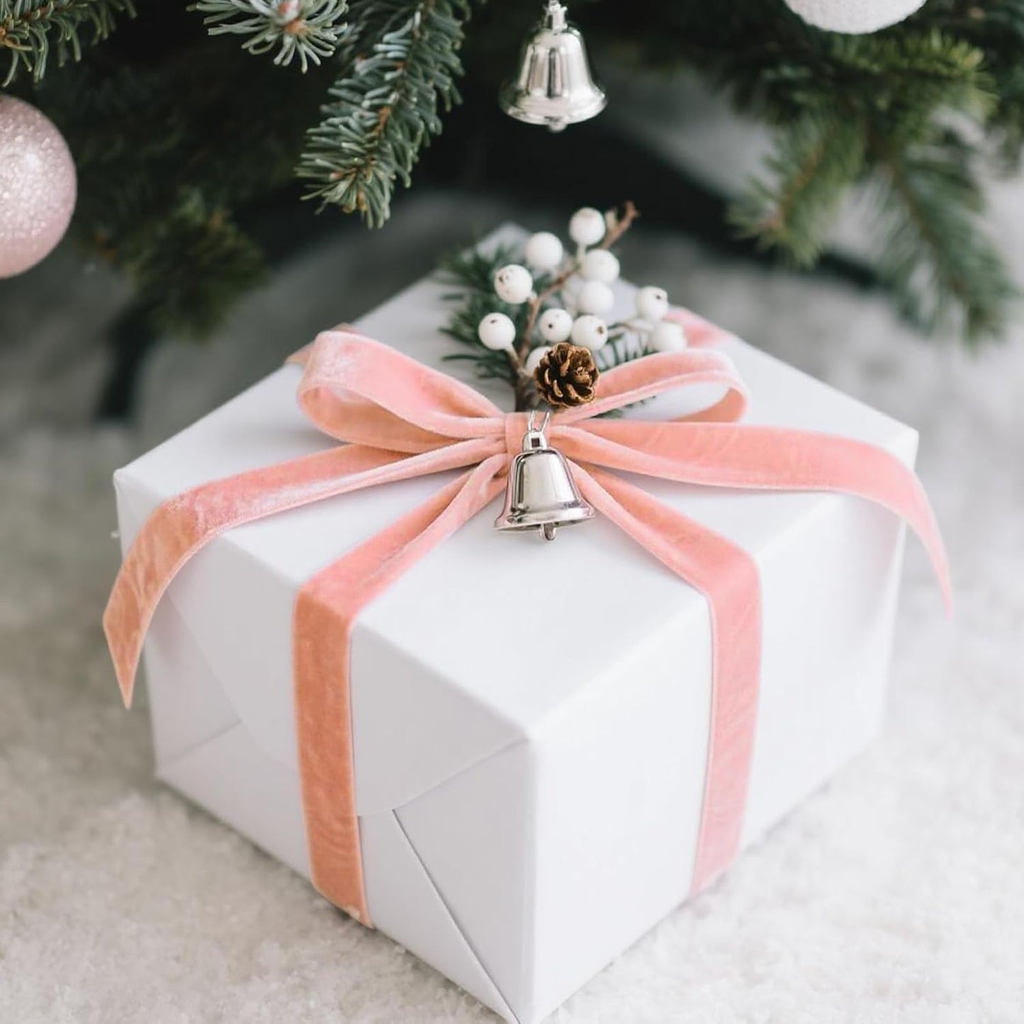 LaRibbons Thin Velvet Ribbon 3/8 Inch x 25 Yards, Peach Pink Velvet Ribbon for Christmas Tree, Gift Wrapping, Wreath Bow, Outdoor Decoration