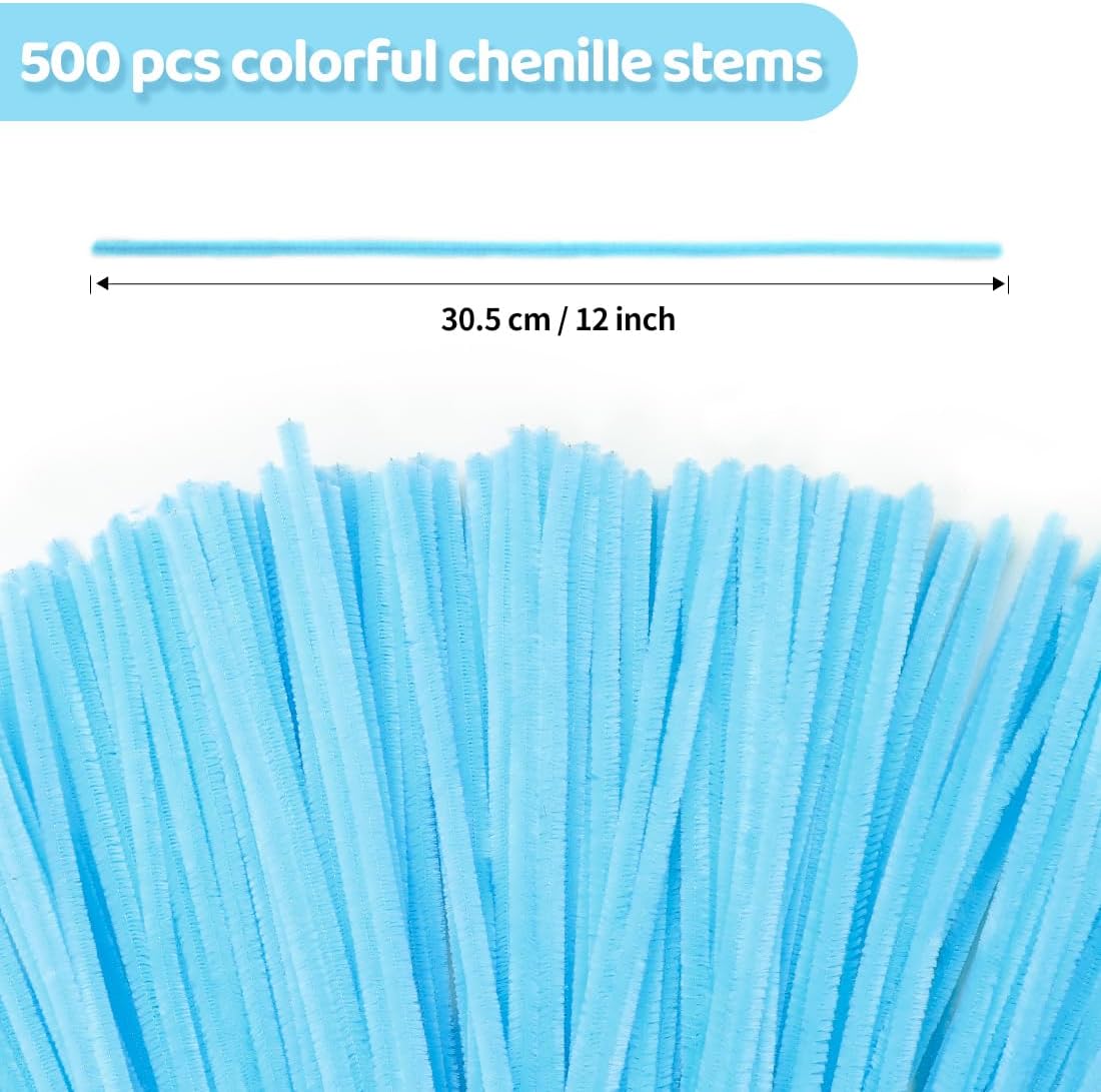 Eppingwin 500pcs Pipe Cleaners, Light Blue Pipe Cleaners Craft Supplies,Chenille Stems for DIY Arts Crafts Project(Light Blue)