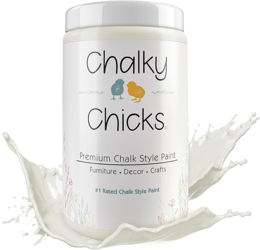 Chalky Chicks All-in-One Chalk Paint for Furniture or Cabinet - 32 Fl Oz - Matte Finish Salt Flats (Off White) for Metal, Wood Furniture Paint - No Sanding All-in-One for Home Decor & Crafts, USA Made