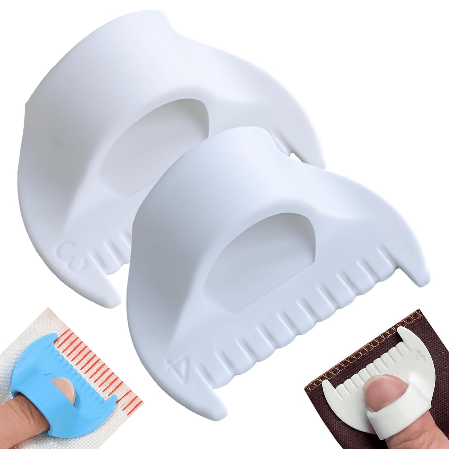 2 PCS Edge Lock Seam Guide, Mini Sewing Finger Ruler for Hand Sewing, DIY Sewing Kit Tool, Sewing Needle Gauge Measuring Guide White, 3mm+4mm