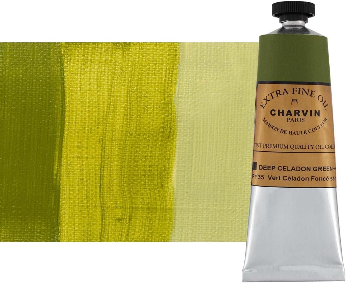 Charvin Extra Fine Oil Paint, Celadon Green Deep 60 mL - Triple-Milled, Rich Texture, Poppy Oil-Based, Light-Fast, Handmade, Archival Quality