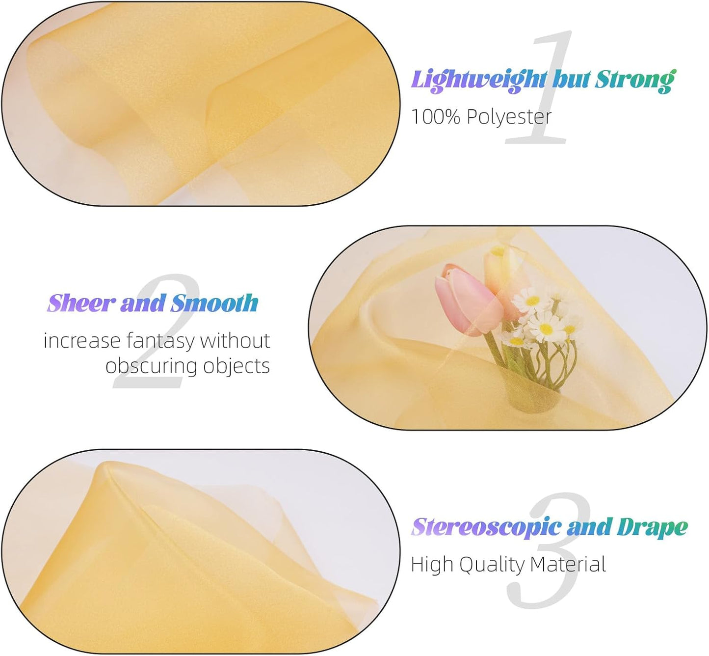 Crystal Organza Fabric Tulle 11 Inch by 50 Yards Sheer Tulle Rolls for DIY Craft Wedding Party Baby Shower Decor Gift Wrapping Party Supplies (Gold)