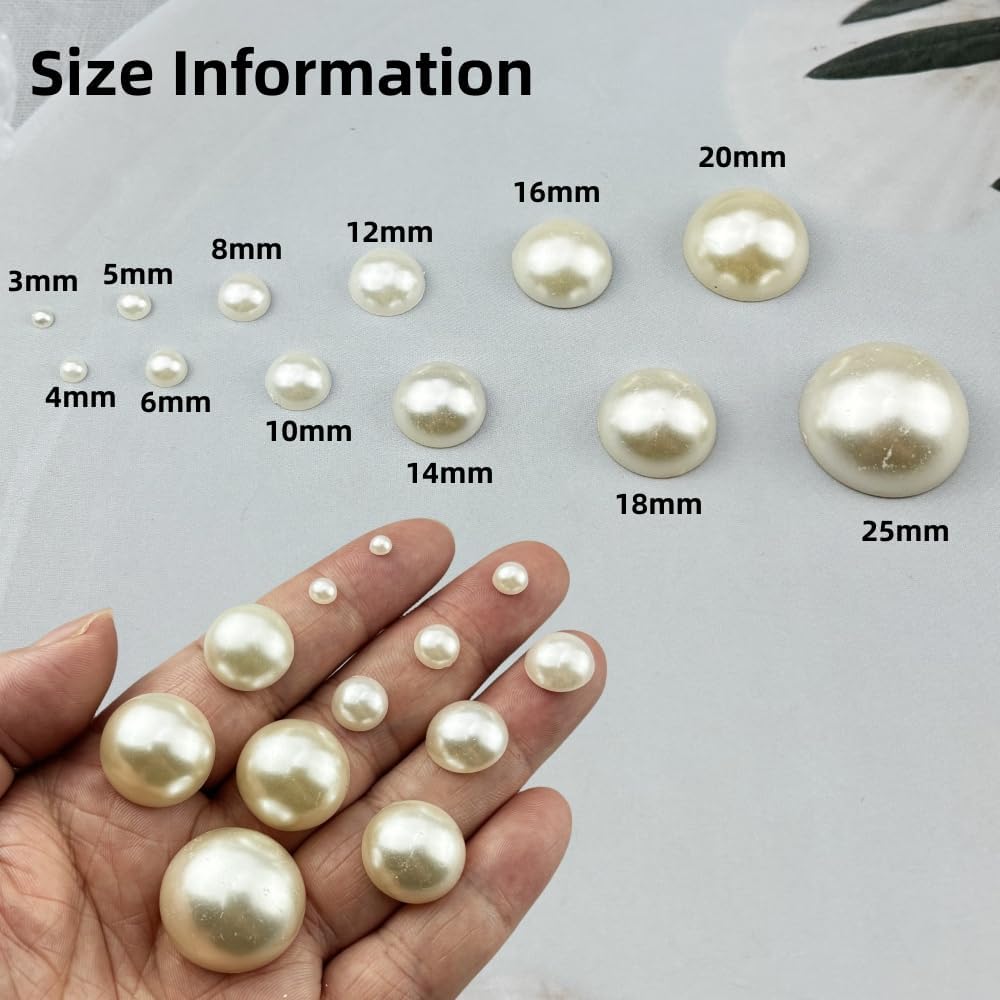 150pcs 16mm Half Pearls for Crafts Flatback Round Half Pearl Beads for Jewelry Making Nail Art Scrapbook Craft Wedding Dress Decoration(Ivory White)