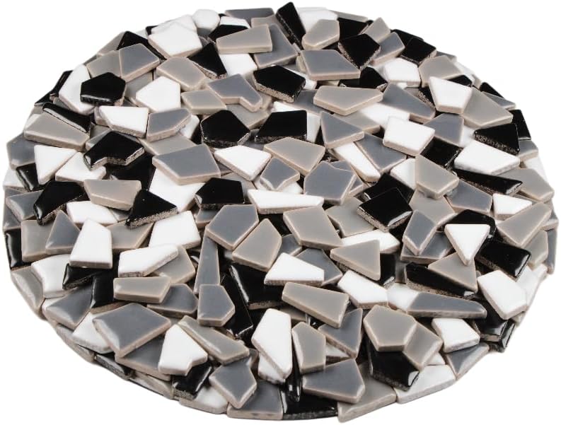 Ceramic Mosaic Tiles for Crafts & Art Projects 200 Grams Vibrant Colors Pieces Fit Together Like a Puzzle Endless Creative Ideas for Mosaic Art DIY Hobbies Small Sizes (Black White Gray)