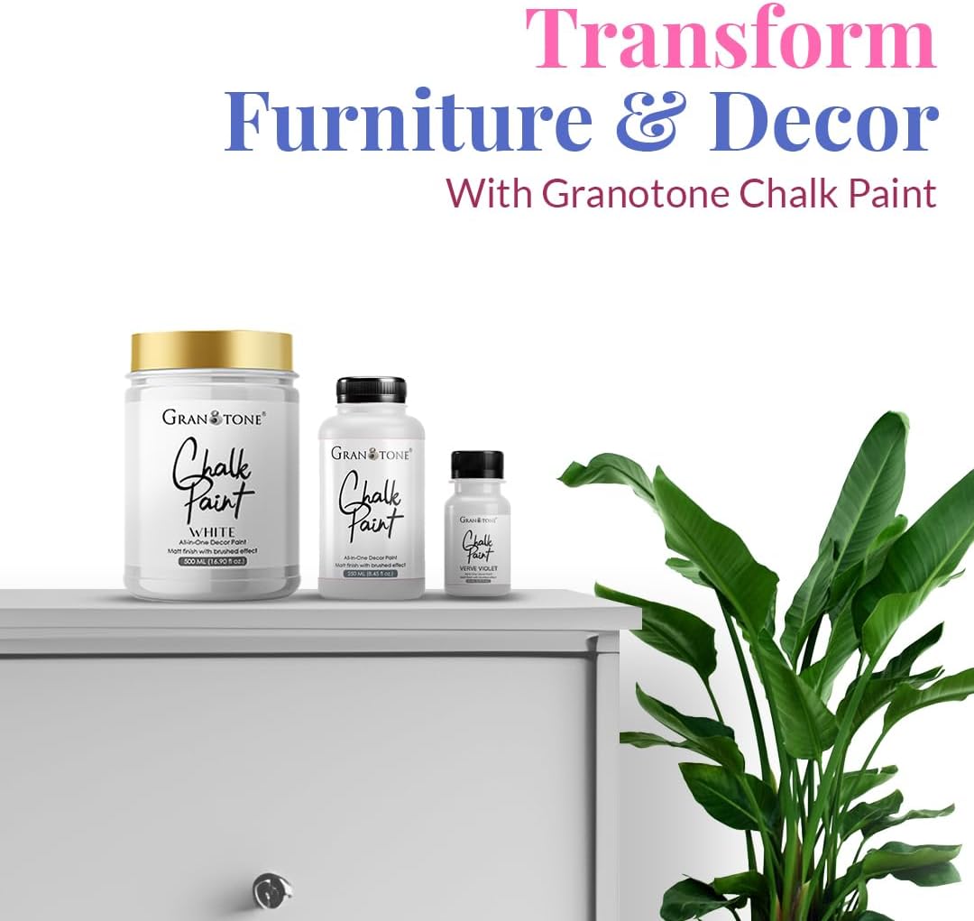 GRANOTONE Chalk Paint for Furniture | Matt-Finish Water-Based Acrylic Paint for Wood, Walls, Metal, Glass, Paper, Fabric Canvas | Maximum Coverage Chalk Paint for Kids & Adults, 120 Ml (WHITE)